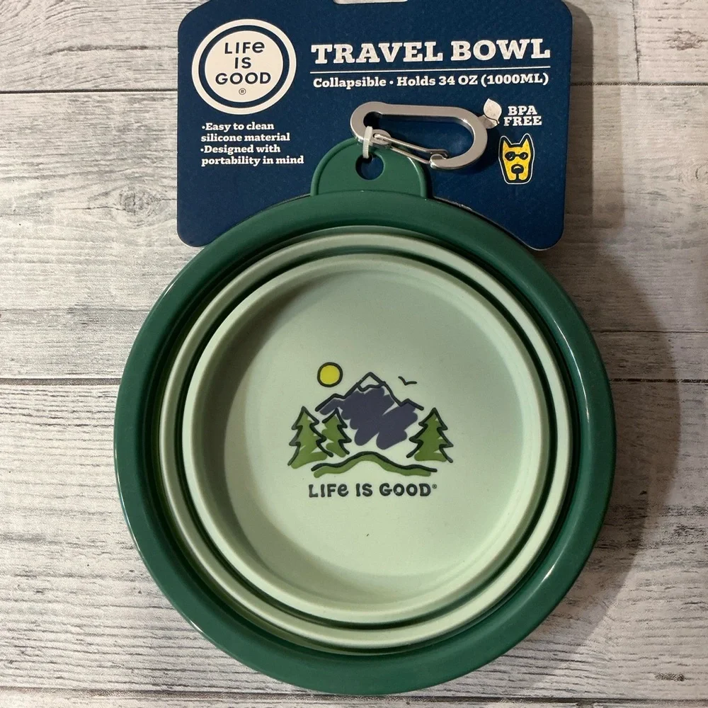 Life is Good Green Mountain Collapsible Travel Pet Bowl - 34 oz.